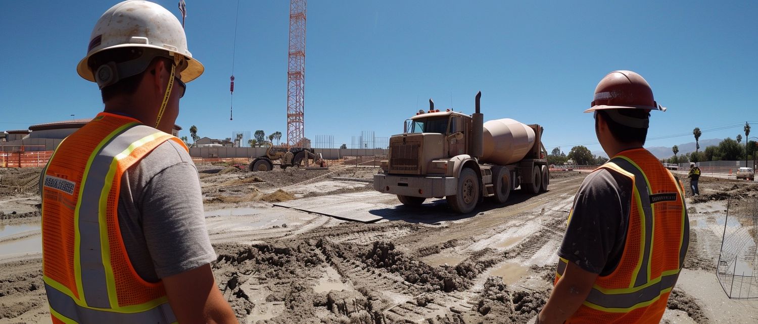Ingenieros supervisando la construcción con concreto hidráulico